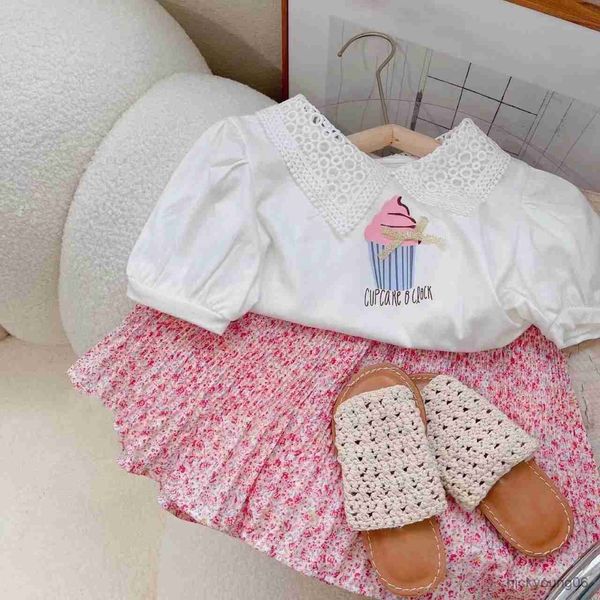 Kleidungssets Sommer Mädchen Kleidung Sets Koreanischen Stil Nette Hohle Spitze Revers Top + Blumen Rock Mode Baby Kinder Outfit Kinder Kleidung Anzug