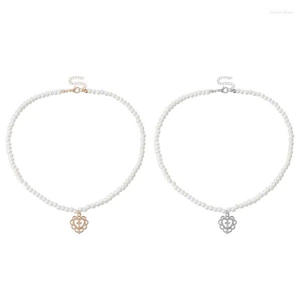 Collane con ciondolo Bellissima collana a catena con clavicola di perle Ragazza retrò Hollow Love Cross Chocker Gioielli Regalo per donne Ragazze nuziali