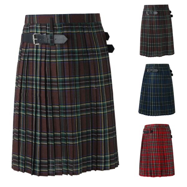 Vestidos xadrez masculino saia plissada escocês feriado kilt trajes tradicionais palco desempenho saias cintura retro saia casual