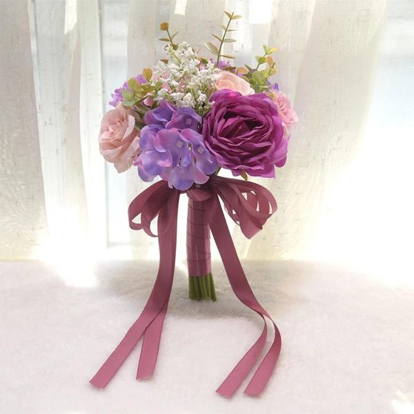 Dekorative Blumen Braut Seidenband Hochzeitssträuße Halten Brautjungfernstrauß Handgefertigte künstliche Braut-Mariage-Accessoires