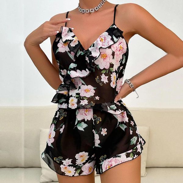 Männer Nachtwäsche Sexy Frau Zwei-Stück Pyjamas Anzug Sets Floral Rüschen V-ausschnitt Damen Dessous Set Frauen Shorts Unterwäsche geschenke