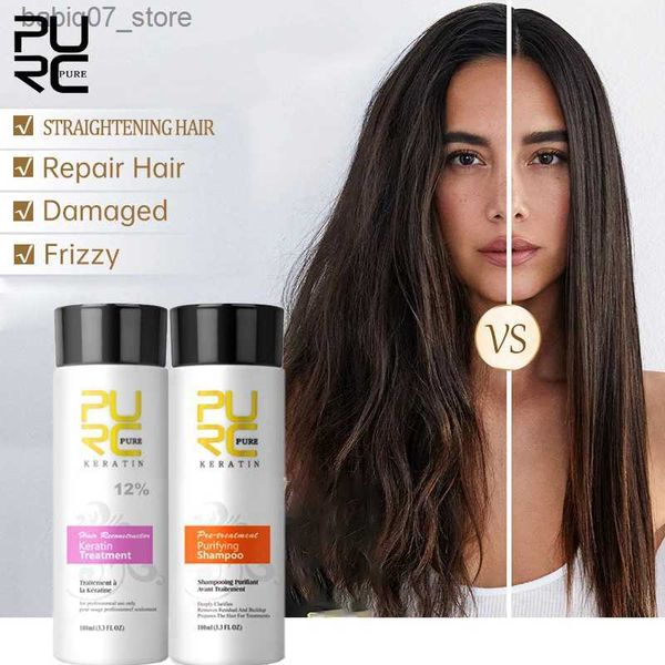 Shampoo balsamo PURC Set per il trattamento dei capelli alla cheratina Formalina Crema stirante per capelli Levigante Riparazione dei capelli Cura del cuoio capelluto secco Kit di shampoo purificante Q240316