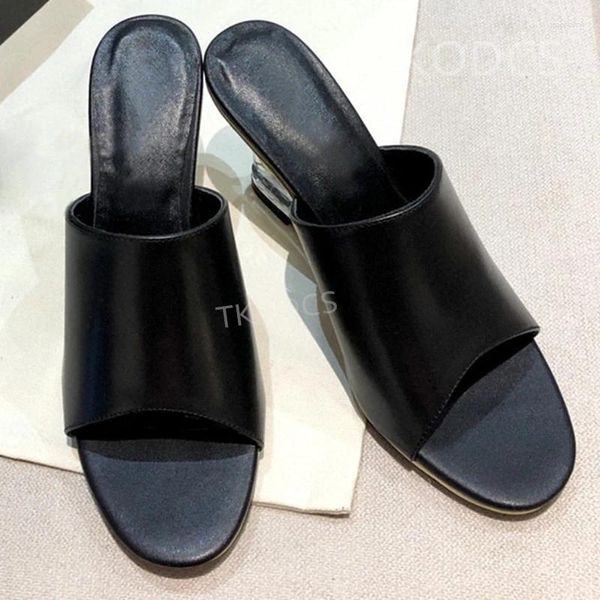 Chinelos moda feminina luxo transparente salto alto sapatos elegantes dedo do pé aberto verão couro genuíno cunha saltos slides