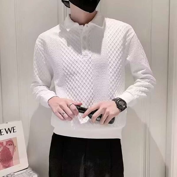 Polo, T-shirt a maniche lunghe, Giacca da uomo ampia e versatile alla moda in stile waffle, Felpa con cappuccio dal senso del design leggero e di nicchia