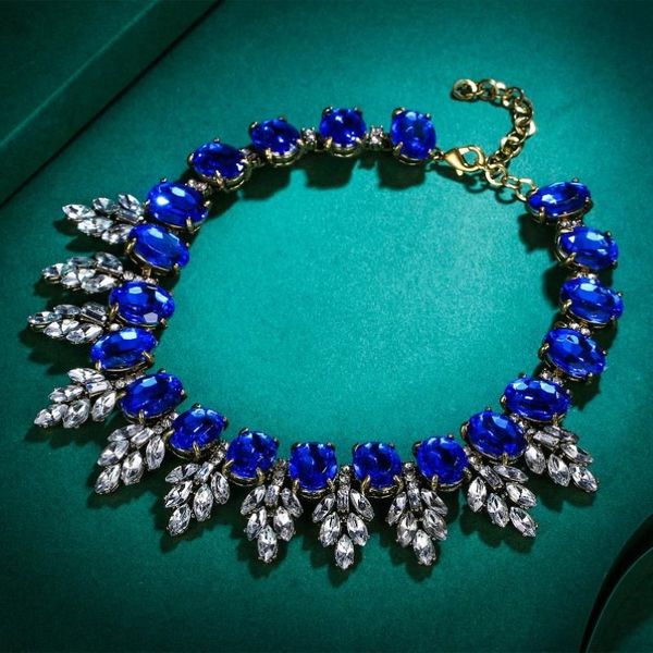 Tuliper retro folha gargantilha colar declaração cristal austríaco strass gota para mulheres festa jóias presente aniversário chokers290h