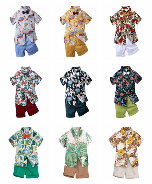 17 yıl yürümeye başlayan çocuk erkek bebek şort setleri Hawaiian Outfitinfant Kid Çiçek Kısa Kollu Gömlek Topshort Suits5417300