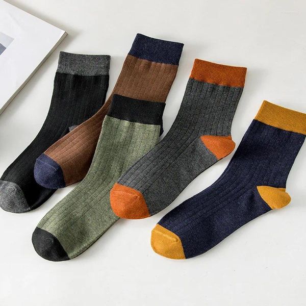 Herrensocken 10 Paar/Herbst/Winter für mittlere Wadenlänge mit vertikalen Streifen und Farbblockdesign aus Baumwolle