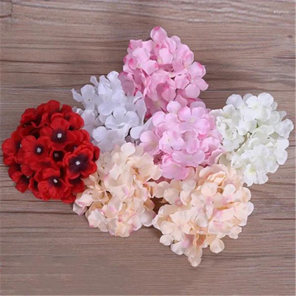 Flores decorativas 1 peça cabeças de flor hortênsia seda artificial casamento casa festa cenário diy arco fundo parede flowe