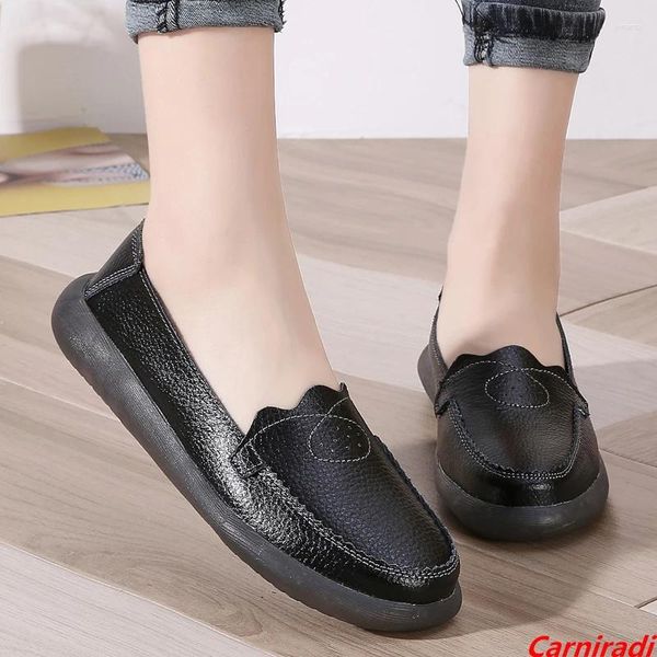 191 Sapatos genuínos Caminhando de verão mocassins Mulheres Spring Flats Hollow Out Casual Ladies Slip confortável em carregadores 5