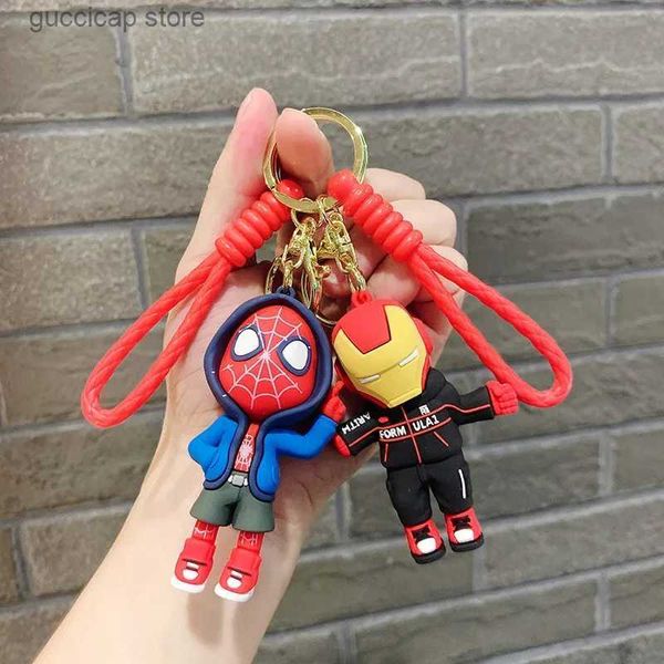 Schlüsselanhänger Lanyards Neue kreative Avengers Spider Man Iron Man Schlüsselanhänger Cartoon Taschenbügel Kinder personalisierter Schlüsselanhänger Ring Y240316