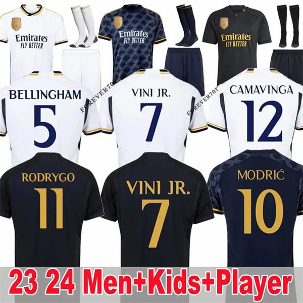 23 24 camisas de futebol fora e casa Bellingham vini jr Jerseys de futebol mbappe tchouameni jogador de fãs versão madries cambravera tchouameni asensio modric