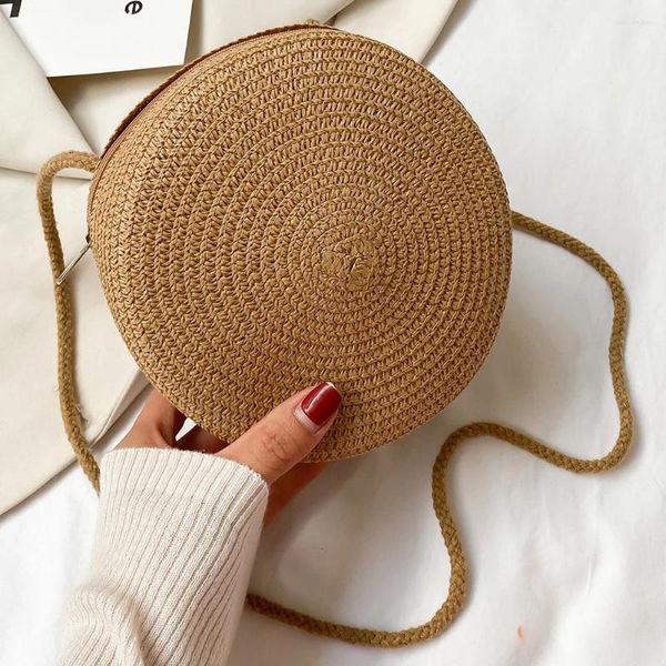 Omuz çantaları yaz saman çemberi vintage kadınlar plaj yuvarlak rattan crossbody çanta ayçiçeği dekorasyon el çantası