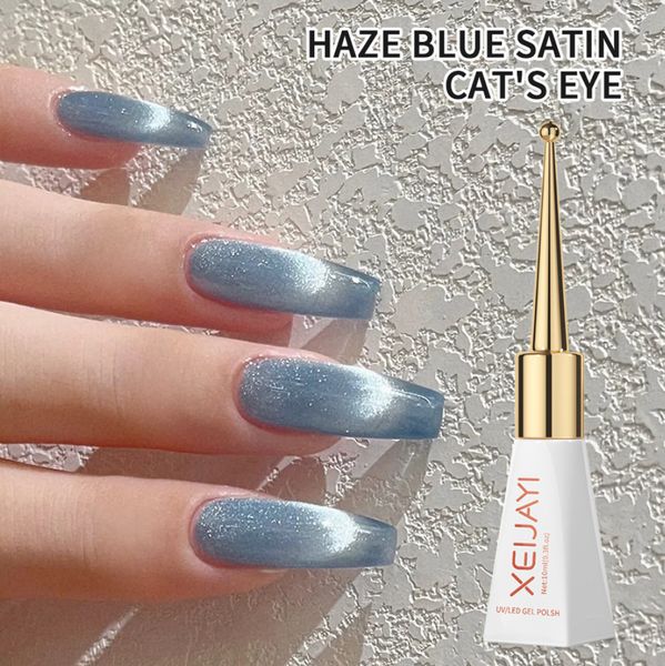 Mystic Ocean Aura: esmalte de gel Dream Blue Cat's Eye com efeito de brilho magnético, curado por UV/LED para manicures cativantes