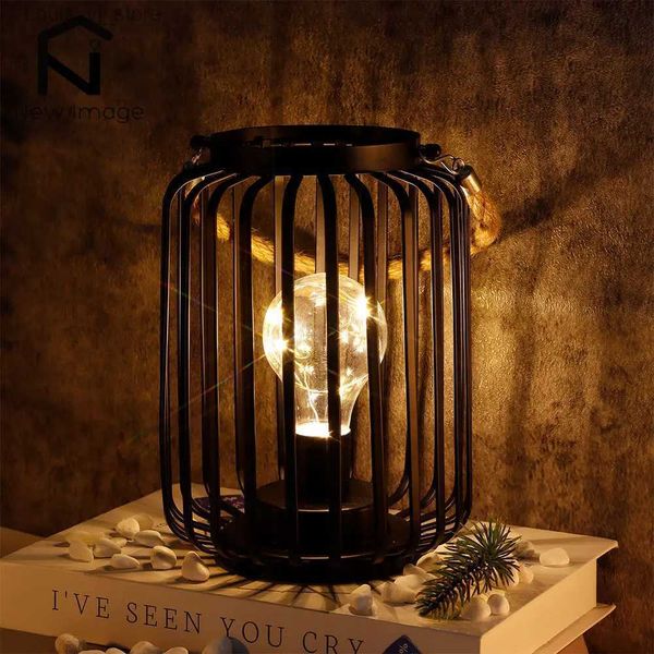 Masa lambaları Metal Kafes Dekoratif Masa Lambası Pil Partılı Kablosuz Sıcak Beyaz Işık Led Edison Stil Ampulü Düğünler İçin Ev Dekoru YQ240316