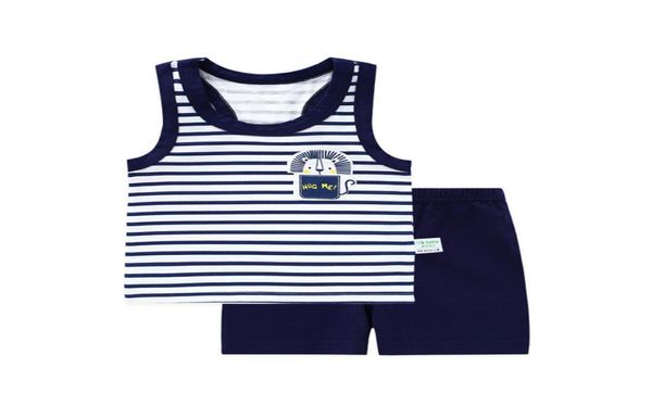 Set di vestiti estivi per neonata Set senza maniche per neonato Set di magliette T-shirt Abiti per neonati Abiti estivi per ragazzo Abbigliamento blu scuro1674833