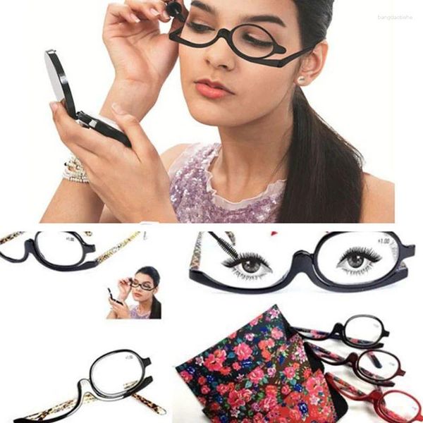 Güneş gözlükleri, büyüteçli makyaj okuma gözlüklerini katlayan kadınlar için clamshell kozmetik presbyopic elder unisex 1.0 to3.0