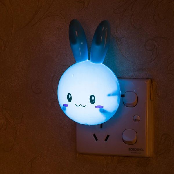 3 farben LED Cartoon Kaninchen Nacht Lampe Schalter ONOFF Wand Licht AC110220V EU UNS Stecker Nacht Für Kinder Kinder Baby geschenke 240301