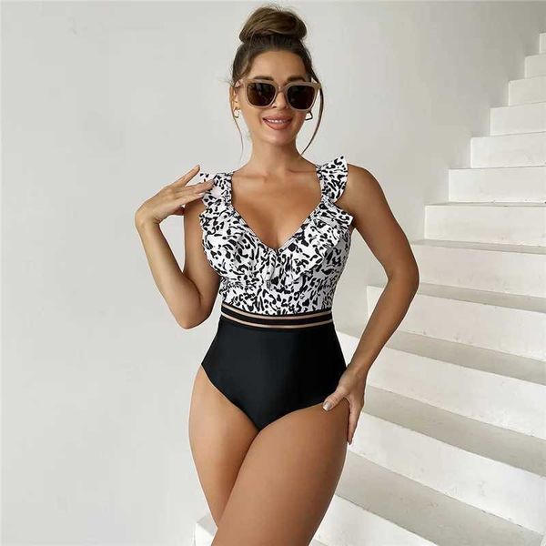 Mulheres Swimwear 2023 Womens Bathing Suit One Piece Swimsuit Acolchoado Fe Impresso Swimwear 2XL Biquinis Fused Ruffle Monokini Bodysuit BeachwearC24315