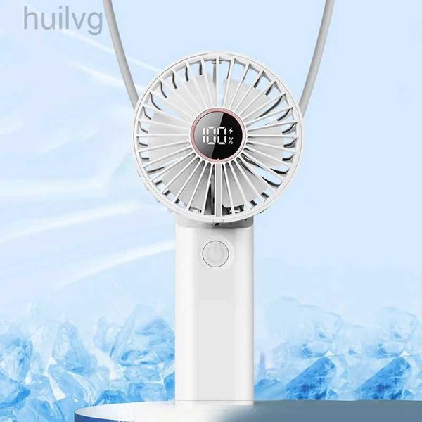 Elektrische Fans Handheld Folding Fan Mini Digital Display Hängenden Hals Tragbare Lade Sommer Camping Multifunktionale Luftkühler 240316