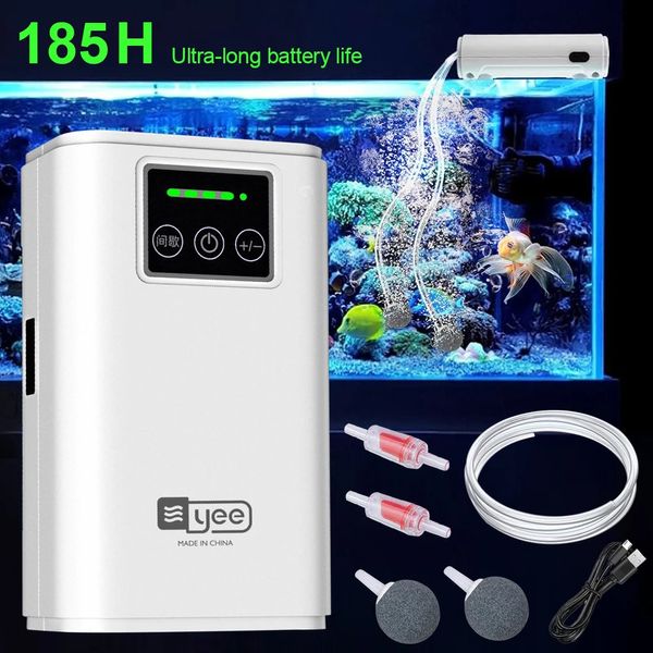 Acquario Serbatoio di pesce Pompa di ossigeno Ricarica Pompa d'aria a doppio scopo Batteria al litio USB Uso domestico Pesca portatile Muto 6000mA All'aperto 240314