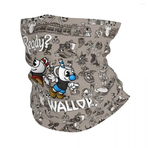 Bandanas cuphead jogo bandana pescoço gaiter à prova de vento rosto cachecol capa masculino feminino e mugman headwear tubo balaclava