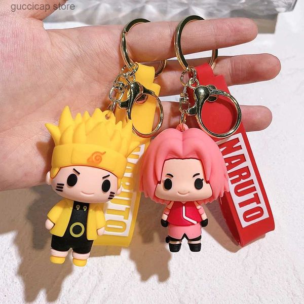 Portachiavi Cordini Anime Naruto Portachiavi Gioielli di moda Cartoon Figura 7CM Portachiavi in ​​PVC Uzumaki Kakashi Action Figures per uomo Donna Borsa pendente Y240316