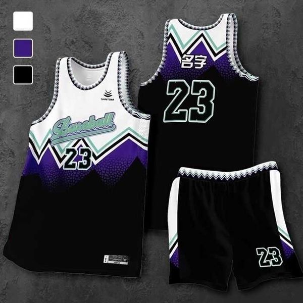 Completo da basket set da uomo stampa digitale personalizzata uniforme da gioco in stile americano maglia per studenti ad asciugatura rapida gruppo acquisto villaggio BA