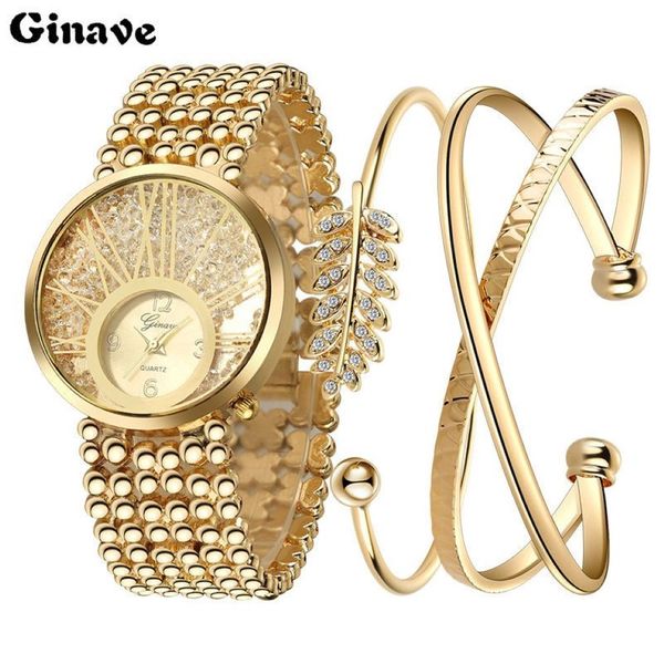 Novos relógios da moda feminina 18k conjunto de pulseira de ouro relógio é muito elegante e bonito show feminino charm280m