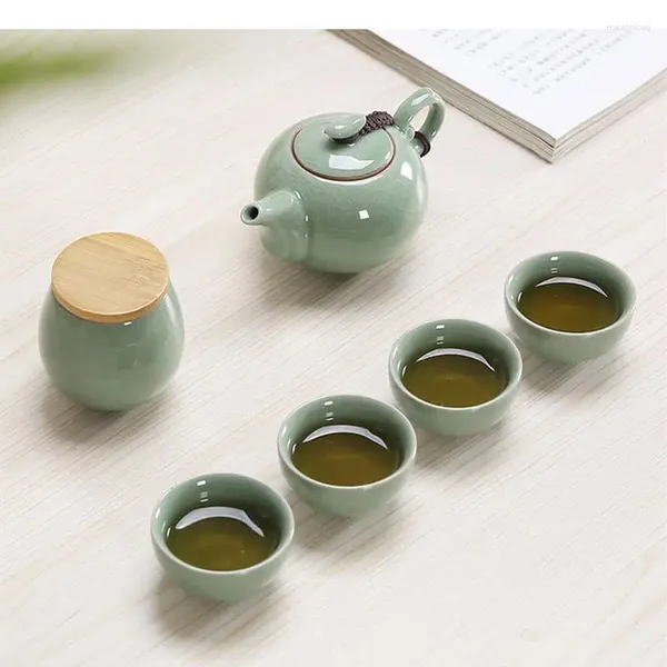 Conjuntos de chá de viagem conjunto de chá casa um pote e quatro copos fazendo equipamento bule copo caddy portátil estilo chinês