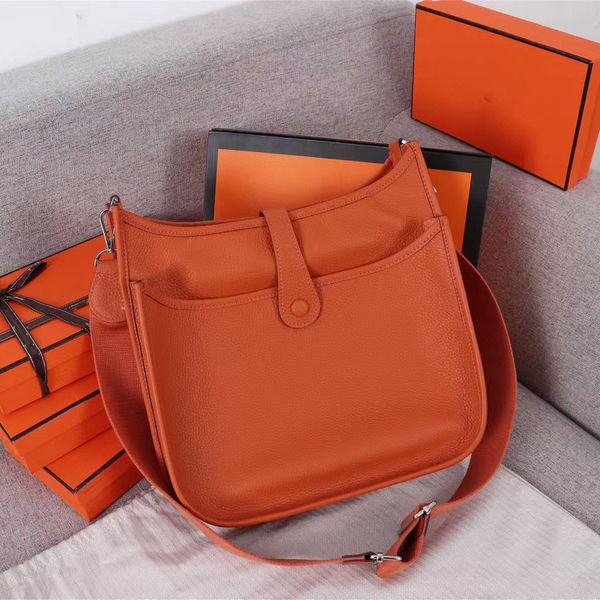 5A Luxus-Damen-Umhängetasche, Herren-Designer-Tasche, rechteckige Evel-Handtasche, Geldbörse, Umhängetasche, Dermis-Tasche, echtes echtes Leder, Patchwork-Tasche, Unisex, orange Farbe