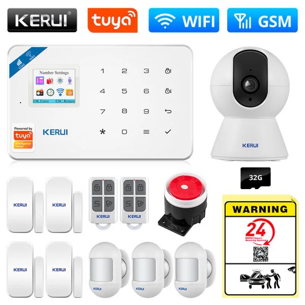 Luvas Kerui Wireless Smart Home Wifi 2G Gsm 4G Sistema de alarme de segurança Tuya App Control House Detector de movimento Sensor Câmera IP contra roubo