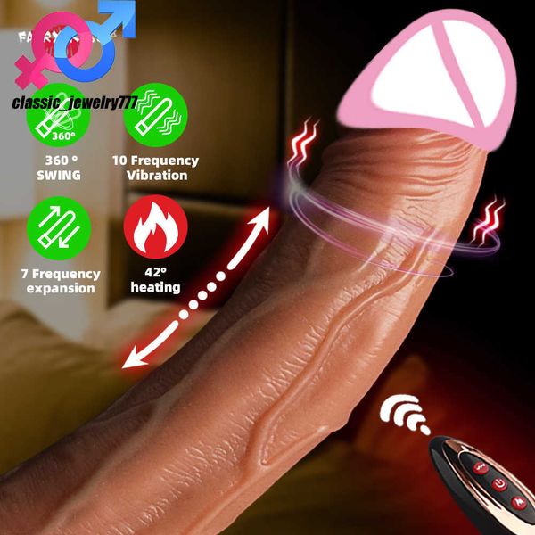 Realistico vibratore telescopico con vibratore per donne, grande pene reale, telecomando, riscaldamento, spinta, giocattoli del sesso, masturbatore femminile