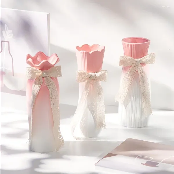 Вазы Распродажа, постепенная розовая скандинавская керамическая ваза для сухих цветов, украшение для дома, реквизит для крыльца, художественная композиция для гостиной