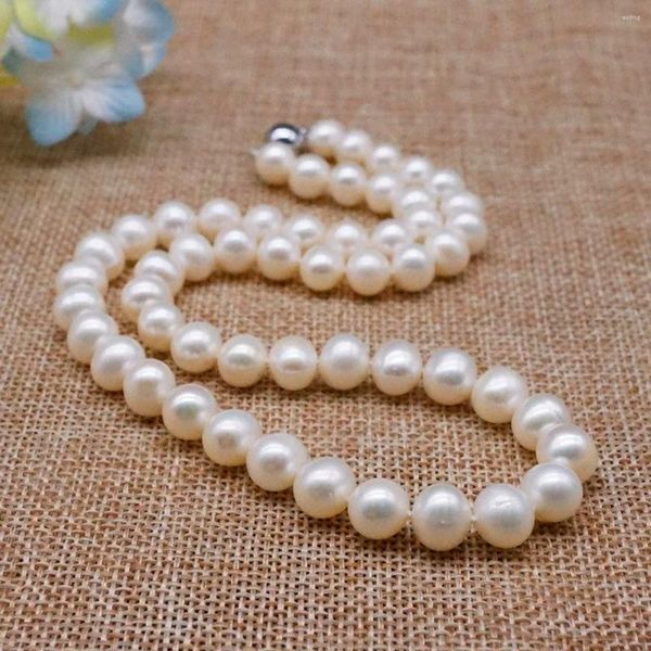 Catene 7-8 8-9mm vicino rotondo bianco naturale conchiglia di perle d'acqua dolce collana di perline per regalo per la madre creazione di gioielli di moda design