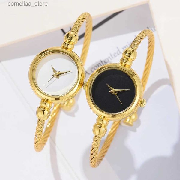 Outros relógios Casal Estilo Gold Sliver Pulseira Minimalista Pulso Moda Aço Strap Womens Quartz Marca Casual Womens T Set Y240316