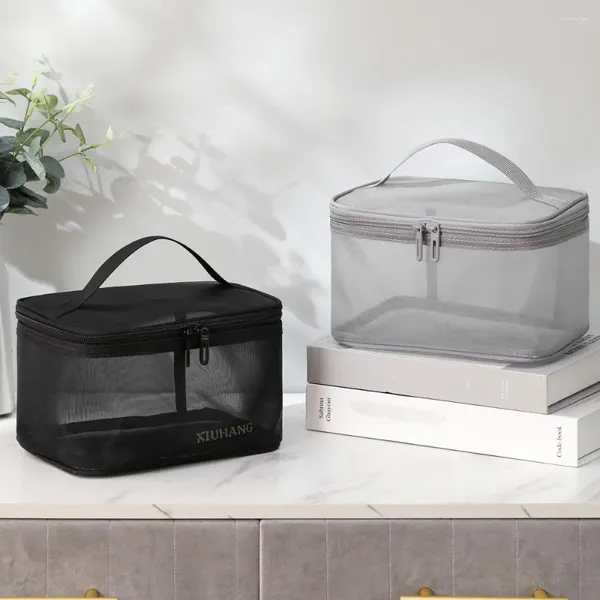 Borse cosmetiche per uomo Borsa alla moda in rete Borsa da toilette trasparente di grande capacità Borsa coreana con cerniera per trucco da donna