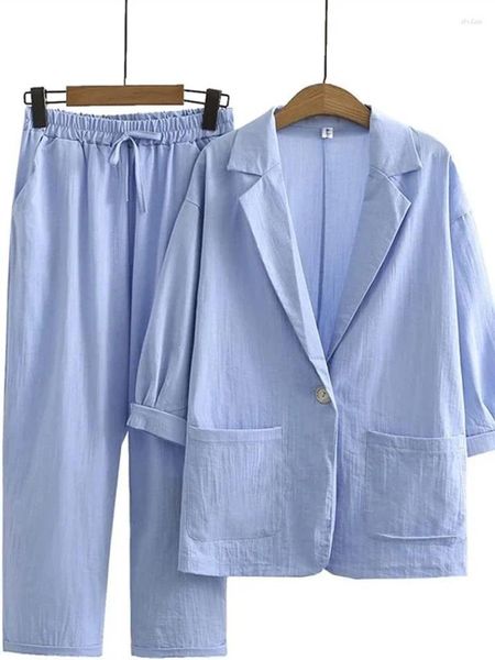 Kadınların İki Parçası Pantolon Seti Kadın Outifits 2024 Gevşek Moda Günlük Ofis Giyim Kadınlar Büyük Boyu Doğru Renk Takım Seti