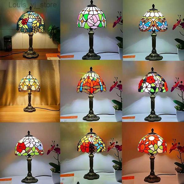 Masa lambaları LED Tiffany Style Masa Lambası Retro Akdeniz Dekoratif Işıklar E27 Renk Cam Lampade GÜNCELLEME IŞIK YATAK ODASI KAFE YQ240316