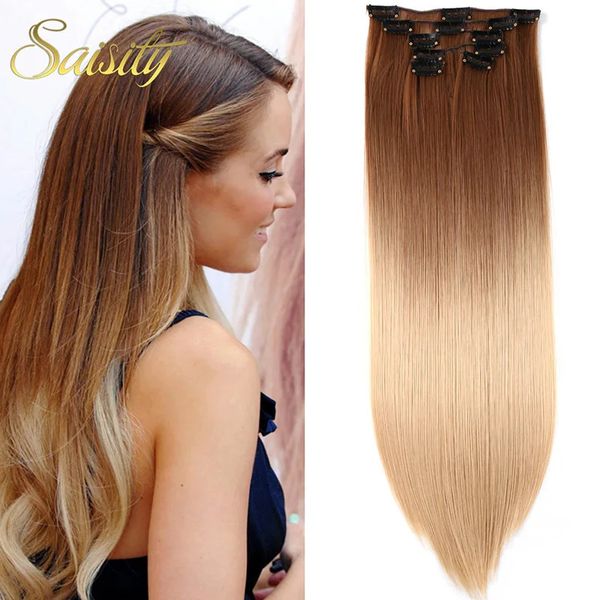 Clip sintetica lunga dritta nei capelli 22 donne finte pezzi di capelli finti Ombre nero marrone biondo capelli per lo styling 6 pezzi 240314