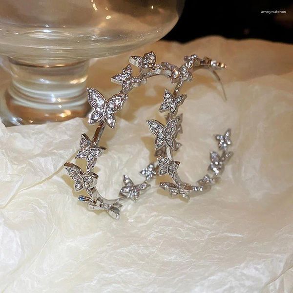 Orecchini a cerchio moda argento colore farfalla cristallo ciondola per le donne strass matrimoni accessori gioielli per feste