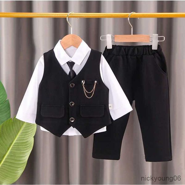 Conjuntos de roupas nova primavera outono roupas de bebê terno crianças meninos colete camisa calças 3 pçs/sets criança moda casual traje crianças roupas formais
