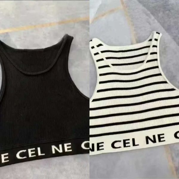 Sommer Damen T-Shirt Crop Top Sexy Designer Marke Sport Schulter schwarz und weiß gestreift Tank Top lässig ärmellos offener Rücken 303