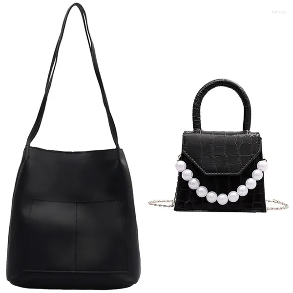 Kordelzug DOME Damen Umhängetasche, große Kapazität, weiches PU-Leder, schwarzer Perlengriff, Super-Mini-Design-Taschen