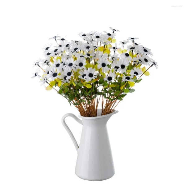 Flores decorativas 25 pcs de 3 garfos de seda artificial margarida flor ramo para casa mesa centerpieces arranjo decoração branco preto