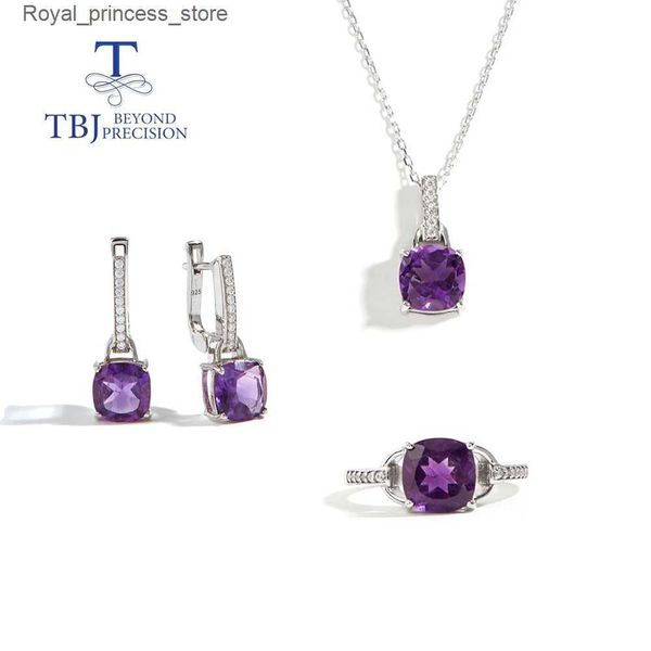 Hochzeitsschmuck-Sets Erstaunliche Silberohrring-Halskette, geeignet für Frauen und Mädchen, natürlicher Amethyst, Februar-Geburtsstein, Schmuckratschläge, Dating Q240316