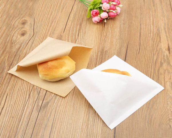 Saco de embalagem de papel kraft 100 peças, 15x15cm, à prova de óleo, sanduíche, donuts, para padaria, pão, alimentos, triângulo, branco, tan3390616