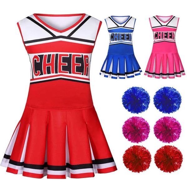 Costume da cheerleader per ragazze, carnevale, cosplay, competizione sportiva, applauso, spettacolo teatrale, uniforme, vestito da ballo per bambini 240305