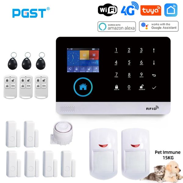 Vestuário Pgst Pg103 Wifi 4g Tuya Sistema de alarme com sensor de movimento imune a animais de estimação Câmera IP sem fio Smart Home Security Support Alexa Eu Plug