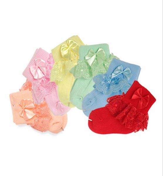 Calzini per bambina Calzini per bambini in pizzo Calzini per principessa con fiocco Color caramelle Girello Calzature per neonati 7 colori DW45853546685