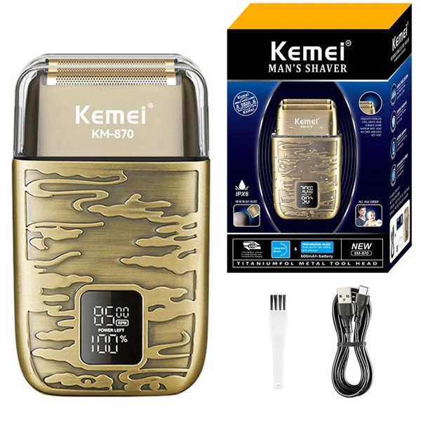 Kemei 870 Pro Custodia in metallo Barbiere Rasoio elettrico per capelli per uomo Barba Macchina per rasatura testa calva Rasoio elettrico ricaricabile 240313